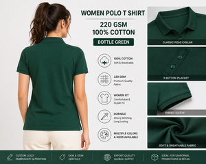 Primora Global Women's Shirt 100% Cotton 220 GSM Knitted Short Sleeve Breathable Solid Color Casual Long Wear Bottle Green - Product Image 2