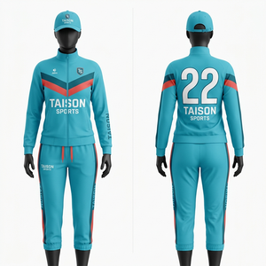 Traje deportivo de fútbol para mujer, premium, 280 GSM, tela de poliéster y spandex, diseño de panel geométrico azul cielo, bordado personalizado, transferencia térmica - Product Image 2