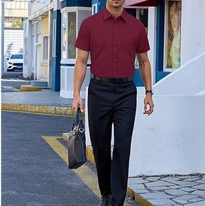 <b>Men</b> Maroon Color Dress <b>Shirt</b> Premium Half <b>Sleeve</b> Button Front Classic Collar Soft Breathable Business Office Autumn Dress <b>Shirts</b> - Product Image 5