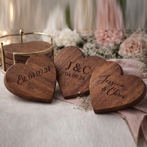 Juego de Posavasos de Madera Hechos a Mano con Forma de Corazón y Soporte de Metal, Posavasos Románticos para Bebidas, Decoración de Mesa para el Hogar, Artículo Artesanal Único - Product Image 5