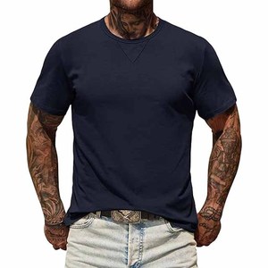 T-shirt en coton uni à coupe classique pour homme, col rond, manches courtes, vente en gros, personnalisable, décontracté, en jersey tricoté, teinture unie - Product Image 6