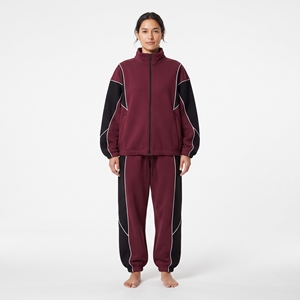 Ensemble de veste zippée unie et de pantalon de survêtement à jambes larges pour femmes, vente en gros - Product Image 1