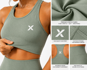Ensemble de yoga côtelé 2 pièces pour femme X Sports City – Short taille haute sans couture et débardeur dos nageur à col rond, couleur unie, respirant et compressif - Product Image 4