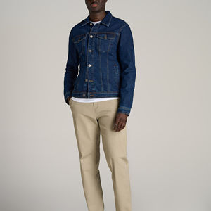 Men's <b>Slim</b> <b>Fit</b> Denim <b>Jacket</b> Solid Color Turn-down Collar Casual Style Cotton Material Autumn Wear - Product Image 1