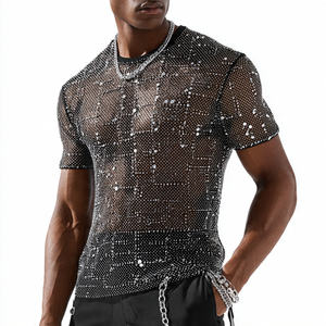 Camiseta de malla con pedrería para hombre, personalizada, transparente, 100% poliéster, para hombre - Product Image 2