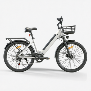 Vélo électrique de ville 26 pouces, vélo de banlieue 7 vitesses, moteur à moyeu arrière, cadre en acier carbone avec panier - Product Image 2