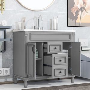 Mobile Bagno Moderno da 36 Pollici con Lavabo Singolo, 2 Ante e 2 Cassetti con Chiusura Ammortizzata - Product Image 1
