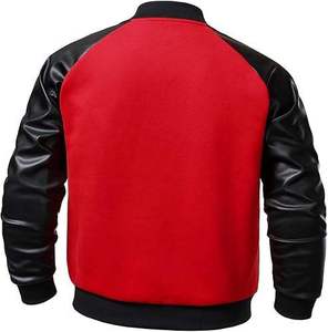 Veste universitaire unisexe noire à capuche et col montant, manches en cuir PU, fermeture à bouton unique, tissu nylon imperméable pour l'hiver, style formel - Product Image 4