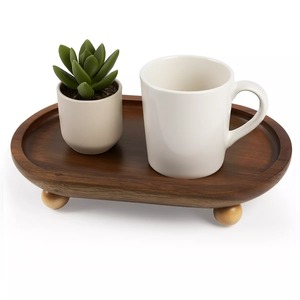 Plateau de service ovale en bois poli avec pieds en boule 7,87x4,72x1,57 po – Vaisselle moderne pour la maison - Product Image 2