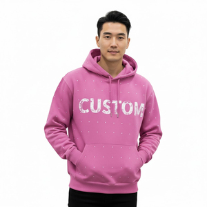 Sweat à capuche personnalisé coupe ample pour homme, style survêtement brillant, avec strass et impression sérigraphiée, en coton épais - Product Image 6
