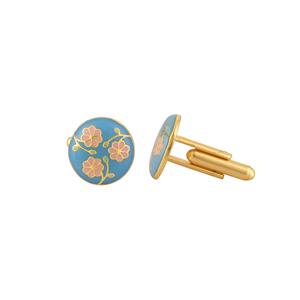 Mancuernillas Redondas de Lujo con Baño de Oro y Esmalte Azul y Rosa para Hombre, Accesorios Florales para Camisa Formal, Regalo de Boda o Negocios, Diseño Exclusivo - Product Image 5