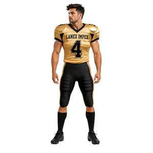 Nouvel ensemble maillot et pantalon de football américain pour homme, design or et noir, impression par sublimation, numéro 4, taille adulte, avec protections - Product Image 2