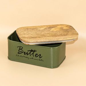 Butter Box with Wooden Lid <b>Metal</b> Rectangle Butter Dish Nordic Kitchen Food Storage <b>Container</b> - Product Image 3