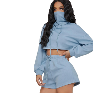 Two Piece <b>Tracksuit</b> Women's Sets Custom Track Hoodies With Face Mask Track Shorts Streetwear Summer Clothes for Women 2 Pcs Sets - Product Image 2
