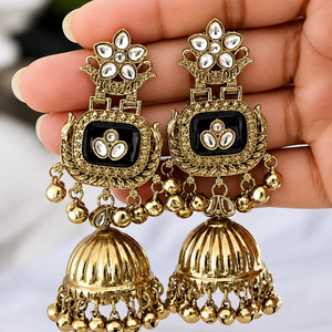 Pachi Kundan Brass Geometric Gold Plated Kashmiri <b>Earrings</b> Women Luxury Indian Traditional Party Wear Long <b>Tassel</b> - Product Image 1