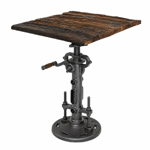 Vintage Industrial Cast Iron Adjustable Crank Side <b>Table</b> Reclaimed <b>Wood</b> <b>Top</b> Metal Accent End <b>Table</b> - Product Image 5