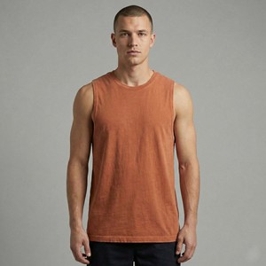 Vintage <b>Rust</b> Orange Pigment Dyed Tank <b>Top</b> Men's Worn-In Blank Muscle Tee Oversized Streetwear & Gym Workout Shirt - Product Image 2
