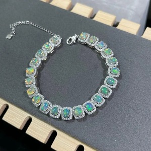<b>Iced</b> <b>Out</b> Oval Cut Opal Tennis Bracelet with Halo <b>Chain</b> Link Design Hip Hop Christian Style Silver Jewelry for Parties - Product Image 2