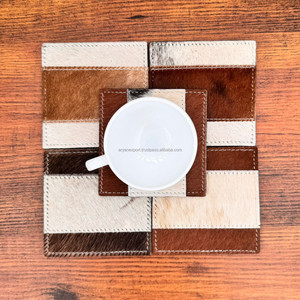 Sous-verres carrés en cuir de vachette de qualité supérieure, sous-verres en cuir avec poils, sets de dessous-de-plat, cadeaux de fête, ensemble de sous-verres en cuir, cadeaux pour la nouvelle maison - Product Image 2