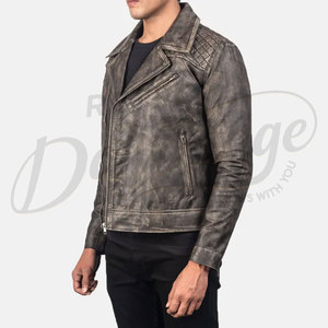 Men Distressed Brown <b>Leather</b> Biker <b>Jacket</b> Premium Genuine Sheepskin Quilted Shoulder Slim Fit Motorcycle Fashion Coat - Product Image 5