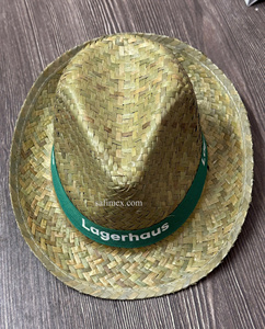Chapeau Fedora en paille naturelle à bord court rayé pour fête et extérieur, unisexe, logo OEM - Product Image 2