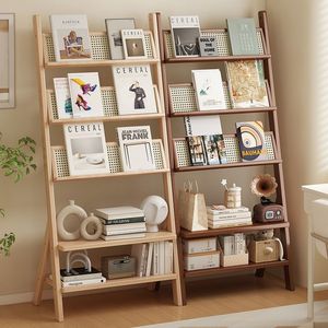 Leaning Ladder <b>Bookshelf</b> Modern Multi-Tier <b>Open</b> Shelves Space-Saving Display Storage Organizer Apartment Living Room Bedroom - Product Image 4