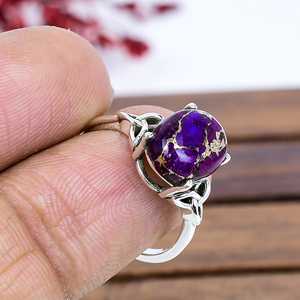 Anillo Artesanal de Cobre con Turquesa Púrpura, Plata de Ley Vintage, Joyería Inspirada en la Naturaleza, Regalo Nupcial Único - Product Image 5