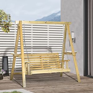Dondolo a 2 Posti in Legno con Supporto e Tavolini Laterali per Giardino, Bordo Piscina o Cortile, per Uso Esterno - Product Image 2