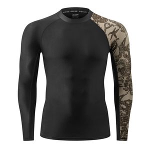 Men's Blue Long Sleeve Rash Guard Full Sleeve Quick Dry Polyester <b>Compression</b> <b>Shirt</b> Printed Pattern Outdoor Sport Top - Product Image 2