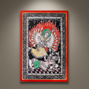 Pintura Artesanal Pattachitra de la Diosa Durga, Arte de Pared Rectangular de Papel Tradicional Indio, Decoración del Hogar - Product Image 2