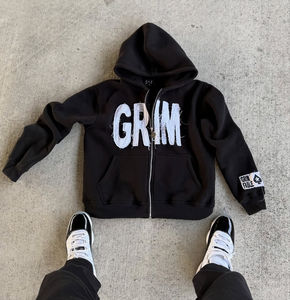 Ensemble de sweat-shirts à capuche Y2K 2 pièces en coton 100% avec imprimé encre blanche, poche et manches raglan, style streetwear décontracté et oversize - Product Image 6