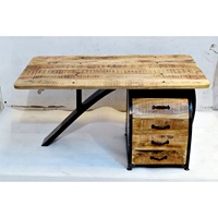 Escritorio de Oficina Ejecutivo de Estilo Urbano Moderno, Convertible, Diseño Industrial, Madera Maciza, Cajón, Detalles Metálicos para Uso Doméstico