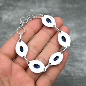 Bracelet artisanal en argent sterling 925 avec pierre d'iolite, pierre bleue naturelle, cadeau pour femme - Product Image 4