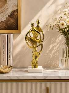 Abstract Gold Plated Couple Sculpture Contemporary Art <b>Figure</b> Handmade Tabletop Decor for Living Room Anniversary Gift - Product Image 5