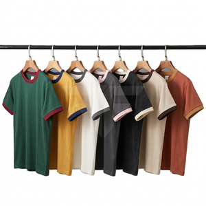 Camiseta Ringer al por mayor de alta calidad, 100% algodón grueso, camiseta para hombre con impresión y bordado personalizados, camiseta unisex lisa. - Product Image 1