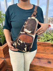 Moda occidental pelo en cuero de vaca al aire libre solo hombro pecho bolsa personalizada cuero genuino ciclismo deportes bandolera para Unisex - Product Image 3