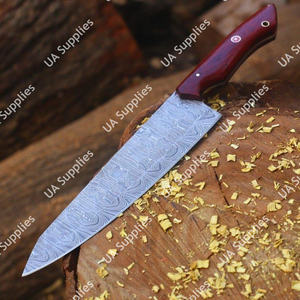 Couteau de Chef Professionnel en Acier Damas, Manche Intégral Léger, Manche en Padauk Rouge, Ambidextre, Écologique, Haute Dureté, Très Tranchant, Faible Coût - Product Image 6