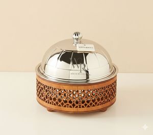 Casserole de luxe en acier inoxydable à base géométrique avec support en bois pour la maison, l'hôtel, les mariages, prix de gros, style Moyen-Orient, buffet - Product Image 2