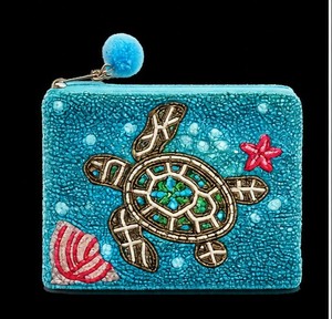 Handmade Embroidered Turtle <b>Coin</b> <b>Purse</b> Mini Zipper Closure Bohemian Style Microfiber Synthetic Leather Unisex Accessory - Product Image 2