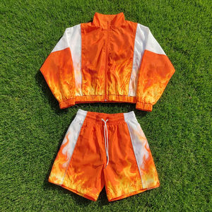 Ensemble de survêtement unisexe violet et blanc à blocs de couleur, manches longues, capuche, short à cordon, style sportif, hiver, adulte, respirant, 100% coton - Product Image 2