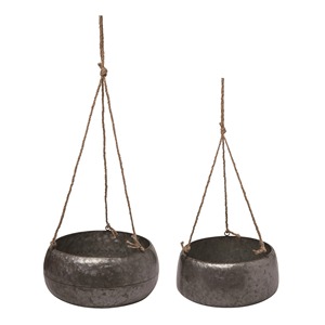 Pots à fleurs suspendus en métal rustique jaunes, design double seau, pour plantation intérieure et extérieure - Product Image 2