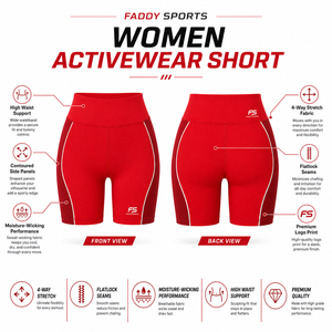 Shorts cycliste femme taille haute color block rouge bordeaux et blanc, logo personnalisé, extensible, pour gym, yoga, fitness, vêtements de sport, vente en gros - Product Image 5