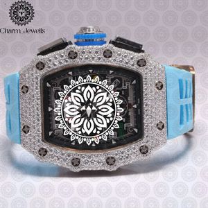 Montre de luxe pour homme Charm Jewells, acier inoxydable, cadran carré 40 mm, bracelet en acier inoxydable bleu, lunette sertie de diamants, mouvement mécanique 10 - Product Image 6