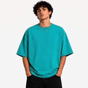 men solid color plain oversized <b>t</b> shirt washed royal <b>blue</b> heavy cotton streetwear drop shoulder loose boxy <b>cut</b> crew tee bulk top - Product Image 4