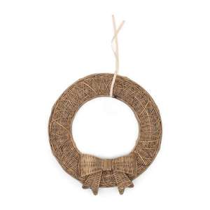 Corona navideña decorativa de ratán con lazo y cinta, artesanía festiva tradicional para colgar - Product Image 1