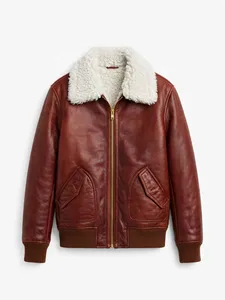 Chaqueta de Cuero Genuino Marrón Vintage para Hombre, con Cuello Camisero y Cierre de Cremallera, Estilo Motero - Product Image 6