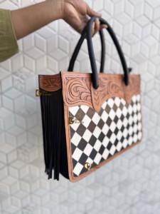 Hand Tooled Checkered Leather Sling Bag Single Strap Cross-Body Lightweight Western Fashion New Arrival Stylish Luxury Bag - Product Image 2