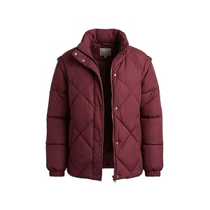 Hooded Quilted Waterproof <b>Bubble</b> Jacket Black Full Sleeve Winter Windproof Cotton Shell Knitted Fabric Polyester Filling Stand - Product Image 1