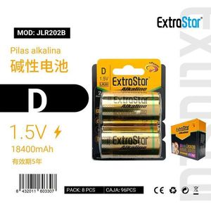 Batterie alcaline ExtraStar D 1.5V 18400mAh Confezione da 8 per uso domestico - Product Image 1