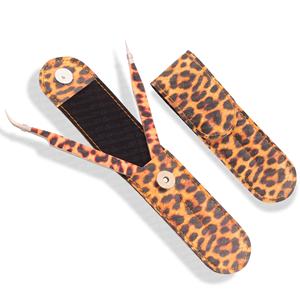 Extension de cils Pince à épiler à volume unique avec pochette en cuir léopard Pince à cils de marque privée avec emballage en cuir - Product Image 1
